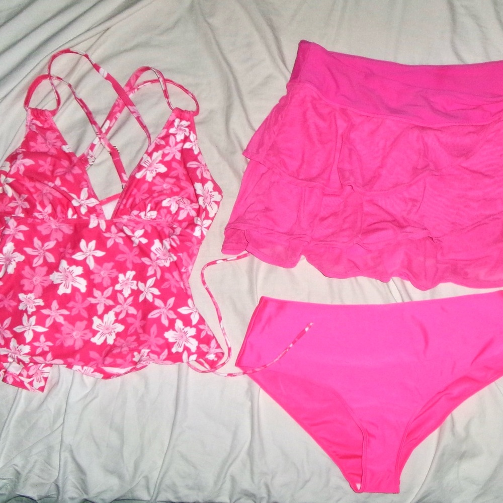 Hot Pink Y2K 3-Piece Tankini Set
